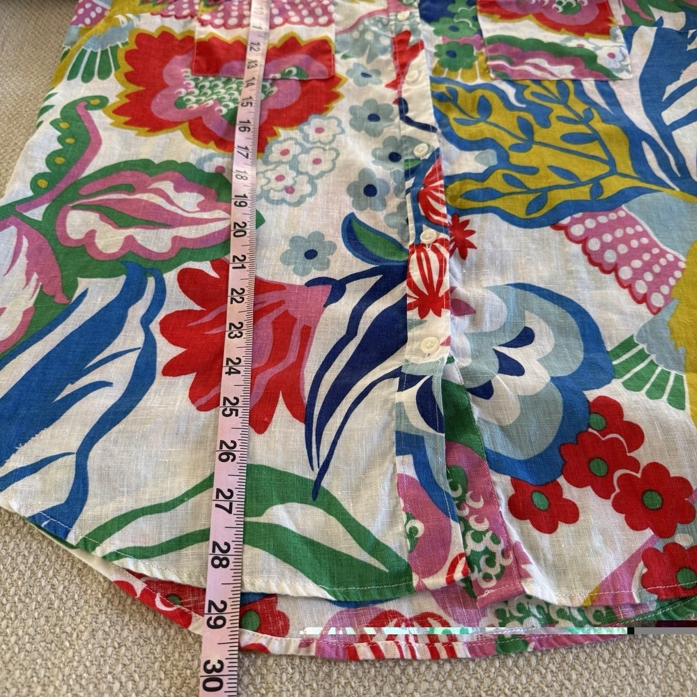Boden Linen Long Sleeve Floral Bird Button Up Blouse Women 10R Boho Resort - Picture 12 of 13